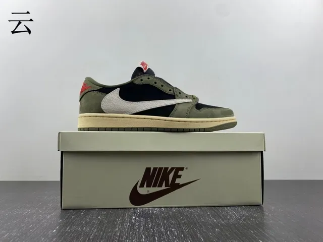 Nike Air Jordan 1 Olive Green Black Off-White Lifestyle Sneakers 14