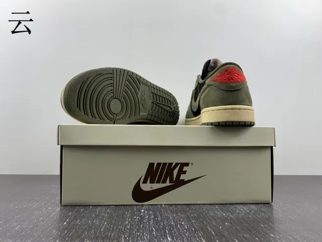 Nike Air Jordan 1 Olive Green Black Off-White Lifestyle Sneakers 15