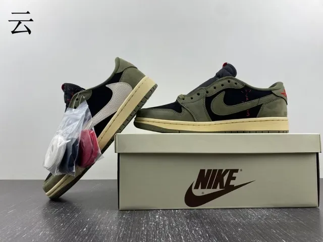 Nike Air Jordan 1 Olive Green Black Off-White Lifestyle Sneakers 16