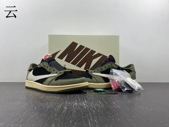 Nike Air Jordan 1 Olive Green Black Off-White Lifestyle Sneakers 17