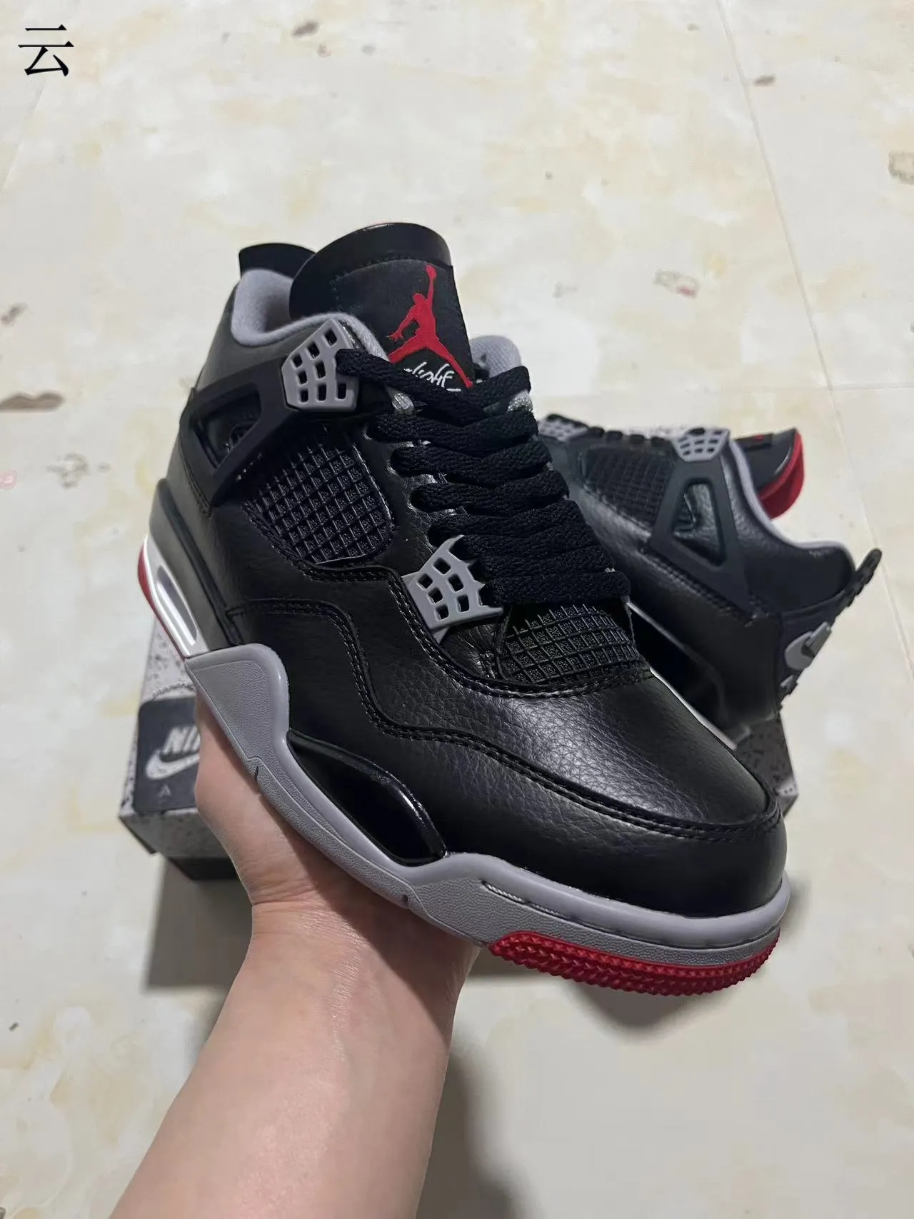 Nike Air Jordan 4 Black Cement Red Basketball Shoes 2
