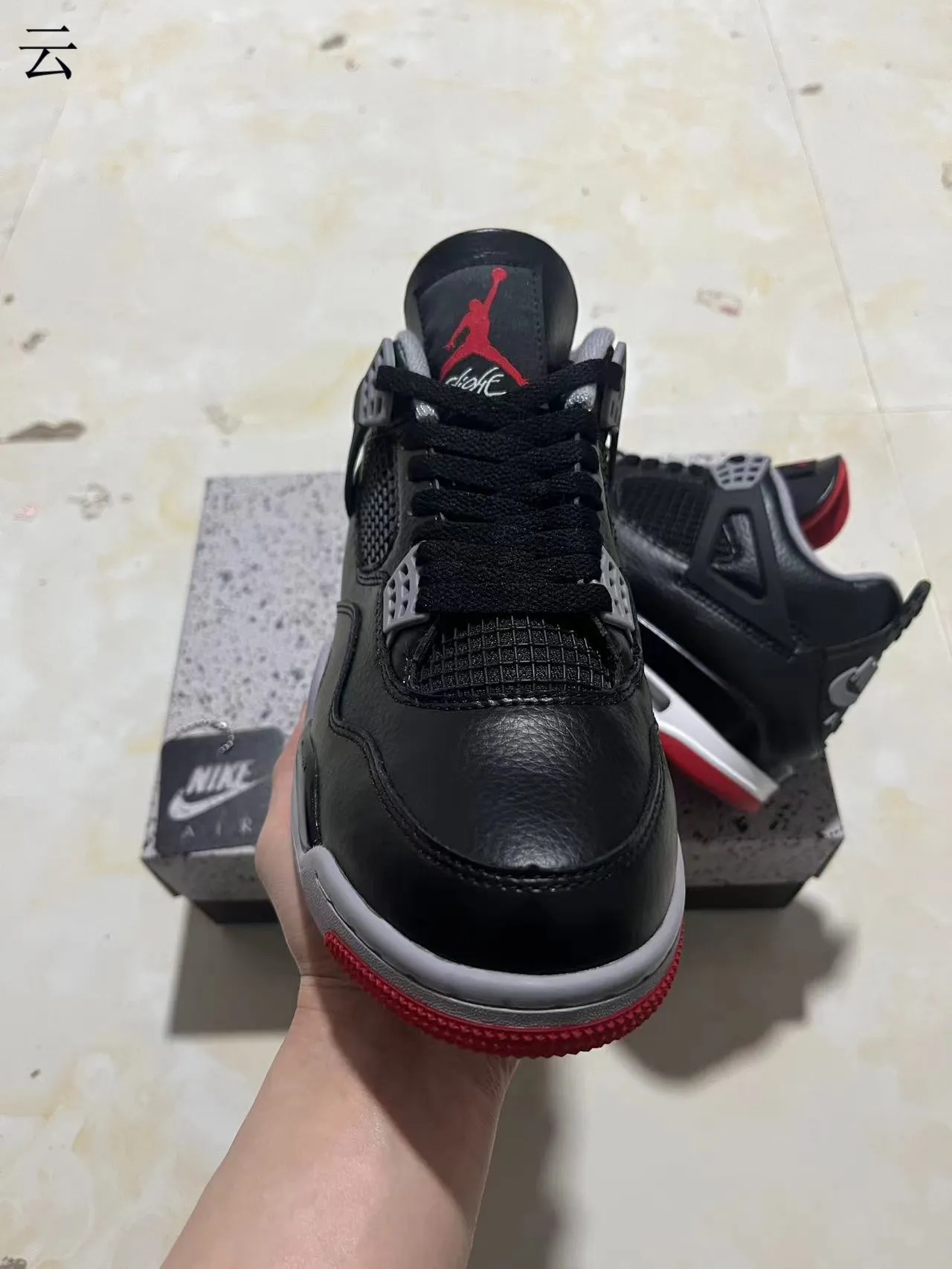 Nike Air Jordan 4 Black Cement Red Basketball Shoes 3