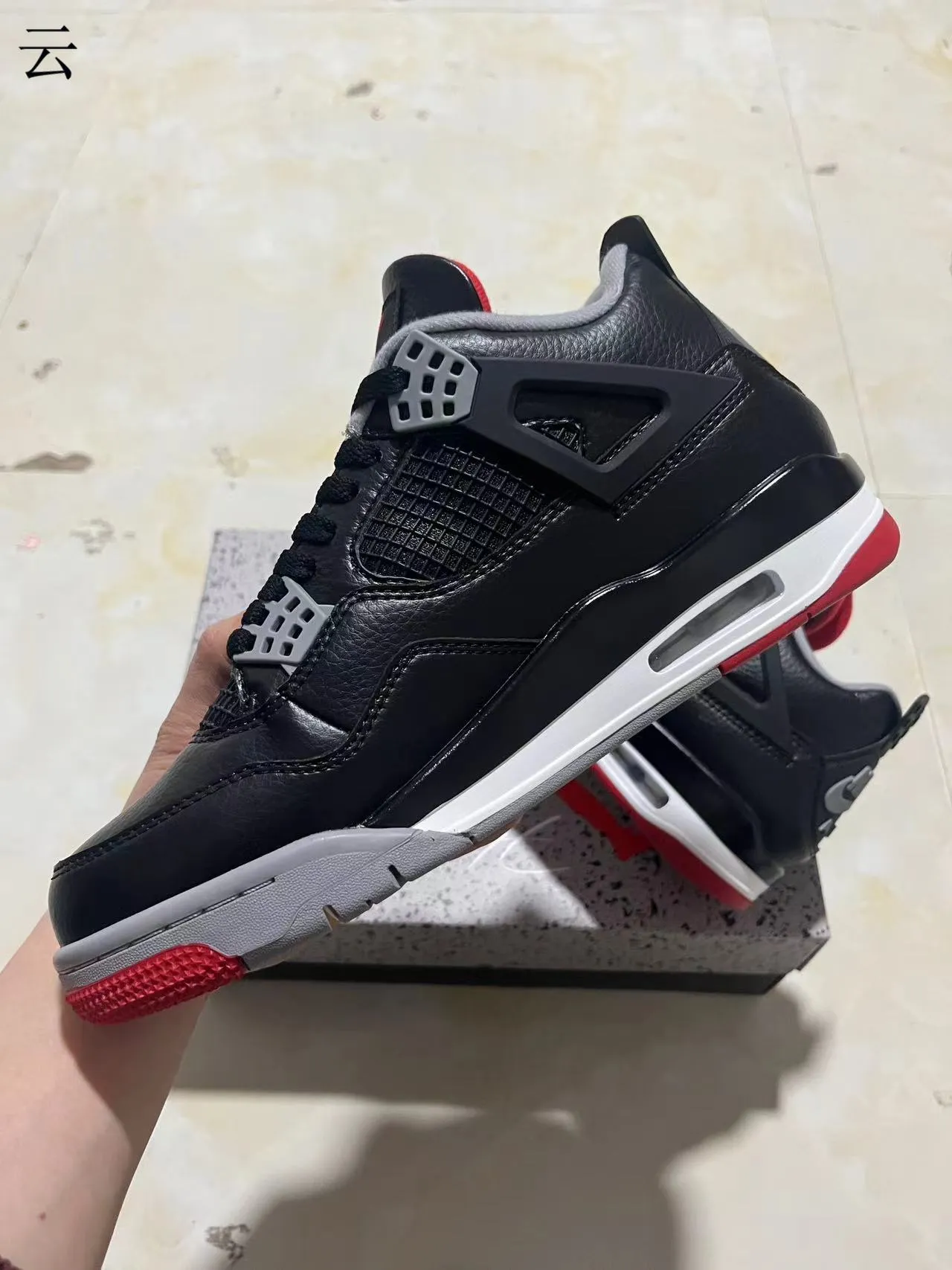 Nike Air Jordan 4 Black Cement Red Basketball Shoes 5