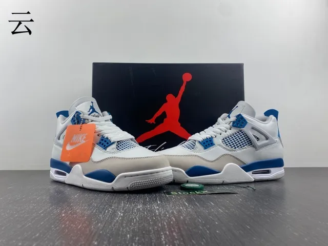 Nike Air Jordan 4 Light Gray and Royal Blue Basketball Shoes 6