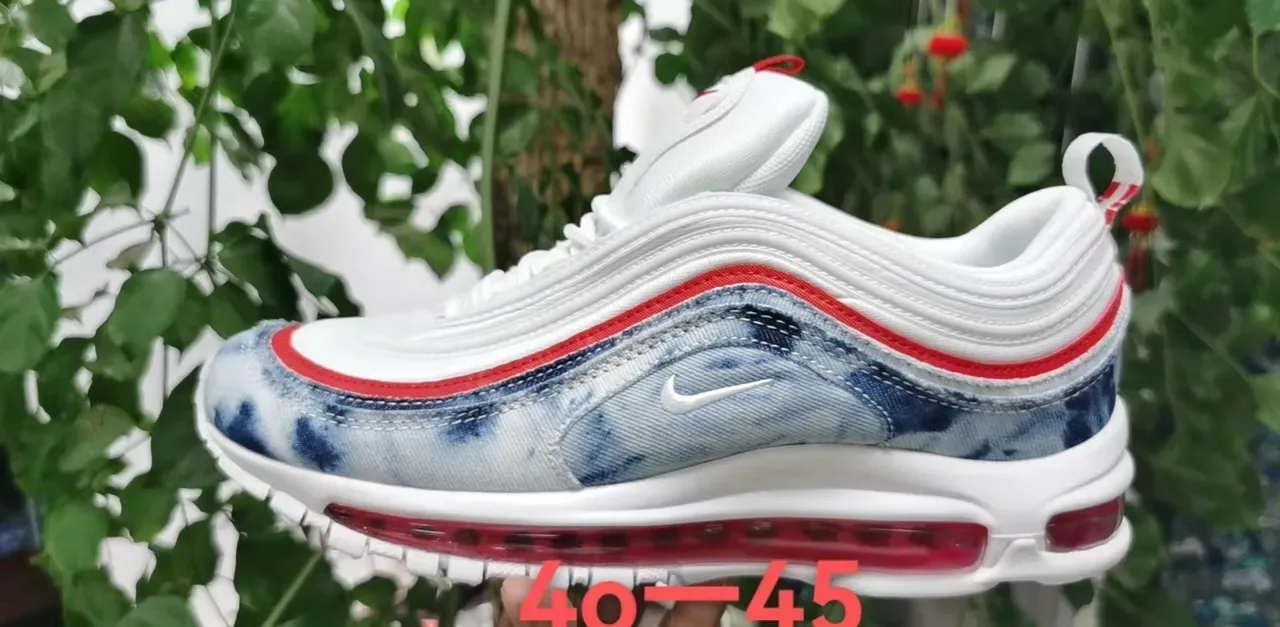 Nike Air Max 97 White Blue Wavy Layered Upper Visible Cushioning Lifestyle Sneakers 5
