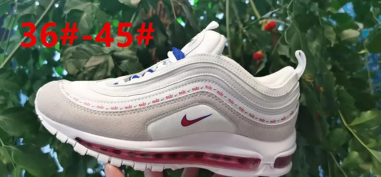 Nike Air Max 97 White Blue Wavy Layered Upper Visible Cushioning Lifestyle Sneakers 15
