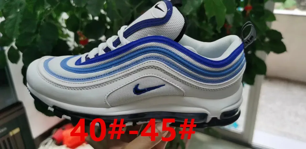Nike Air Max 97 White Blue Wavy Layered Upper Visible Cushioning Lifestyle Sneakers 18
