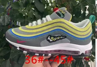 Nike Air Max 97 White Blue Wavy Layered Upper Visible Cushioning Lifestyle Sneakers 23