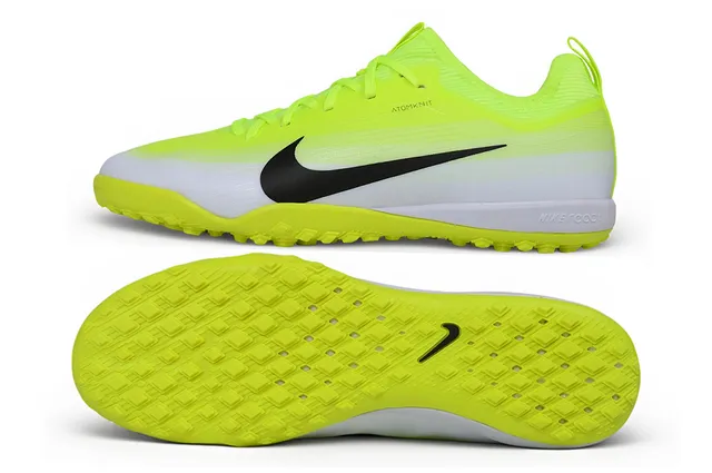 Nike Atomknit Zapatillas de fútbol Turf upper de tejido amarillo blanco neón midsole 7