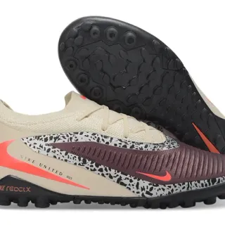 Nike Beige Burgundy Sock-Fit Knit Collar Speckled Mid-Panel Turf Soccer Shoes