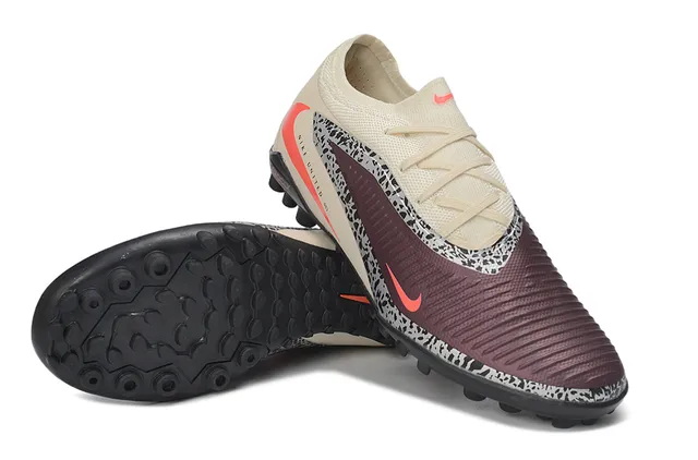 Nike Beige Bordeaux Ajustement Chaussette Col Tricoté Tacheté Panneau Milieu Pelouse Chaussures de Football 4