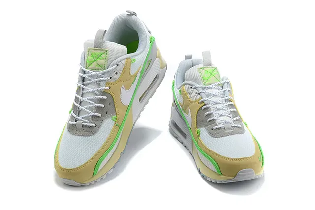 Nike Beige Green Air Max 90 Silhouette Mesh And Synthetic Overlay Construction Lifestyle Sneakers 3