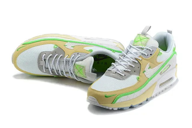 Nike Beige Green Air Max 90 Silhouette Mesh And Synthetic Overlay Construction Lifestyle Sneakers 4