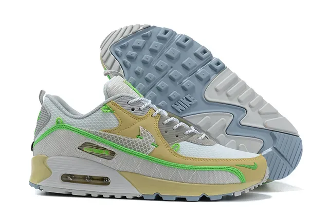 Nike Beige Green Air Max 90 Silhouette Mesh And Synthetic Overlay Construction Lifestyle Sneakers 5