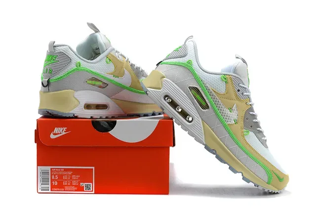 Nike Beige Green Air Max 90 Silhouette Mesh And Synthetic Overlay Construction Lifestyle Sneakers 6