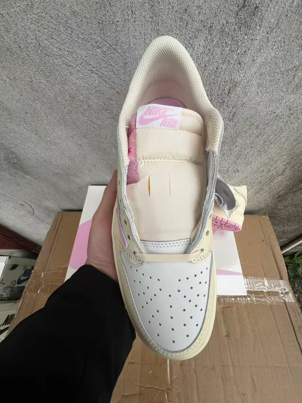 Nike Beige Pink Low-Top Leather-Paneled Lifestyle Sneakers 3