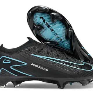 Nike Black Blue Low-Cut Knit Upper Dynamic Cage Overlay Firm-Ground Soccer Shoes