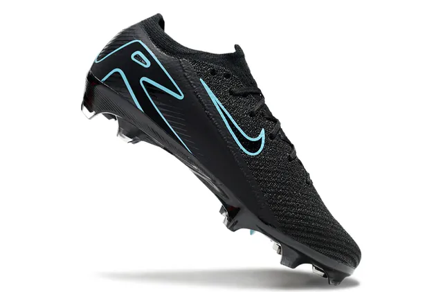 Nike Black Blue Low-Cut Knit Upper Dynamic Cage Overlay Firm-Ground Soccer Shoes 2