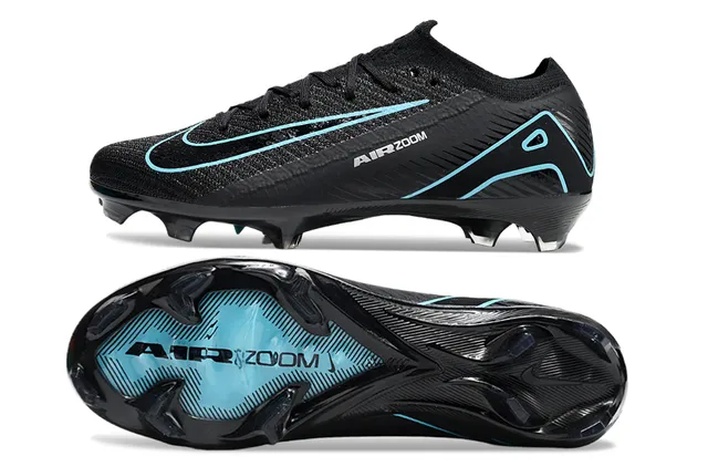 Nike Black Blue Low-Cut Knit Upper Dynamic Cage Overlay Firm-Ground Soccer Shoes 6