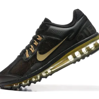 Nike Negro y Oro Longitud Completa Visible Air Unit Malla Superior Zapatos de Running