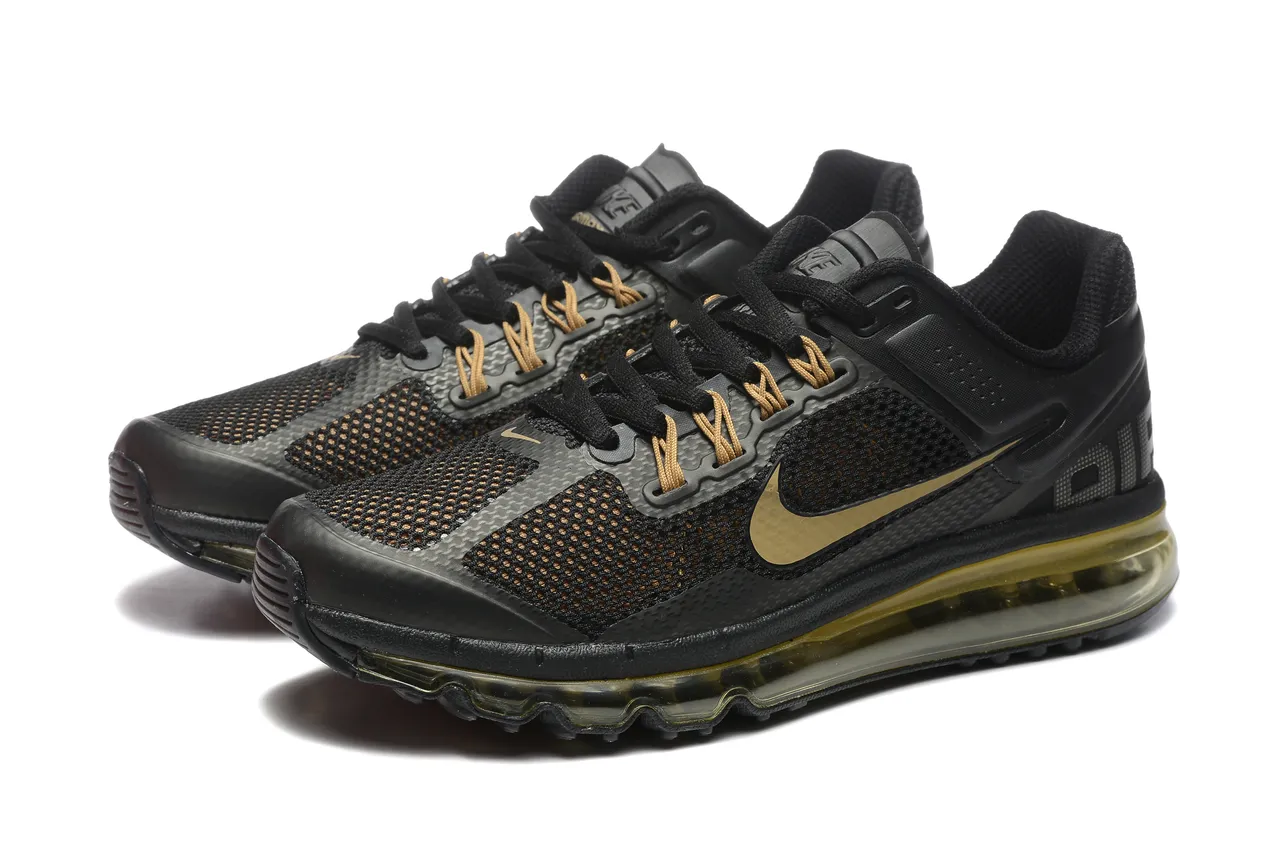 Nike Black Gold Full-Length Visible Air Unit Mesh Upper Running Shoes 7