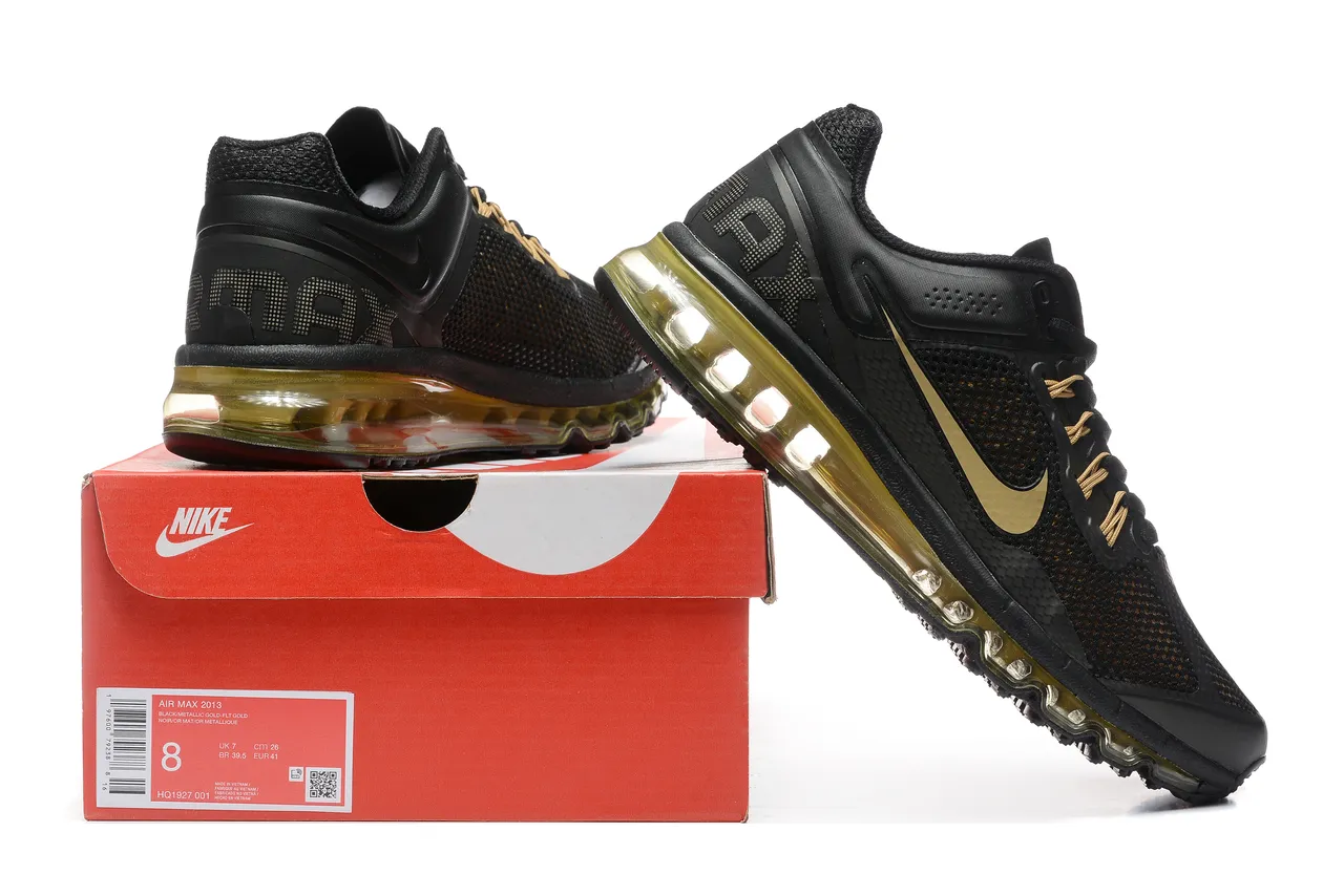Nike Black Gold Full-Length Visible Air Unit Mesh Upper Running Shoes 8