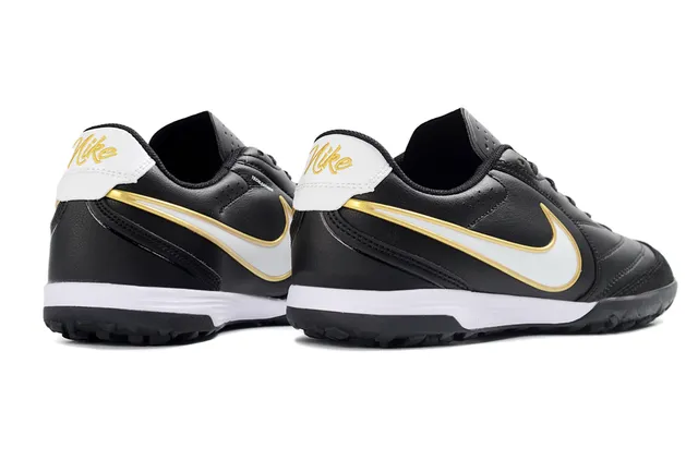 Nike Black Gold Cuir Supérieur Swoosh Chaussures de Football Indoor 2