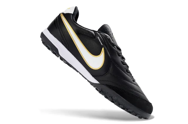 Nike Black Gold Cuir Supérieur Swoosh Chaussures de Football Indoor 3