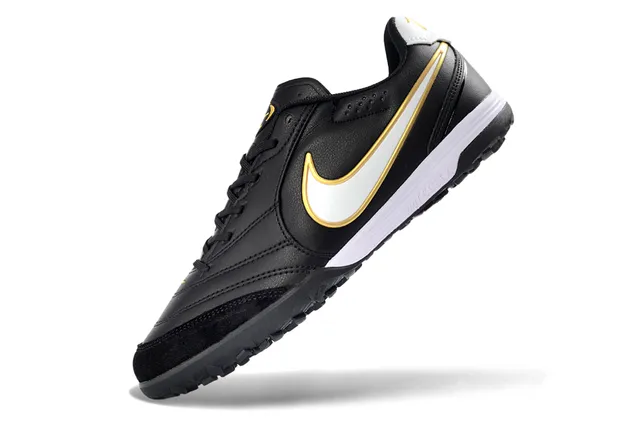 Nike Black Gold Cuir Supérieur Swoosh Chaussures de Football Indoor 4