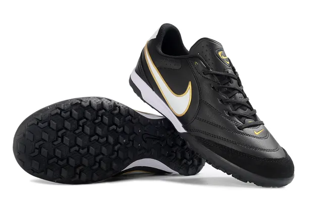 Nike Black Gold Cuir Supérieur Swoosh Chaussures de Football Indoor 5
