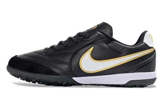 Nike Black Gold Cuir Supérieur Swoosh Chaussures de Football Indoor 6