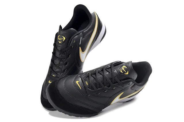 Nike Black Gold Cuir Supérieur Swoosh Chaussures de Football Indoor 7