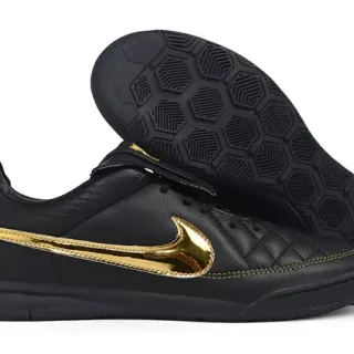Nike 黑色金色 绗缝皮革鞋面 金属 Swoosh 室内足球鞋