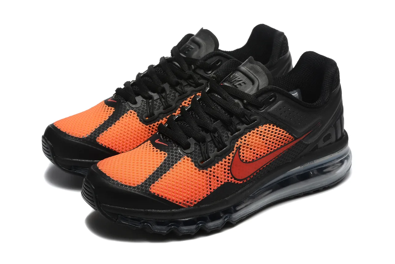 Nike Black Orange Full-Length Visible Air Unit Perforated Mesh Running Shoes 7