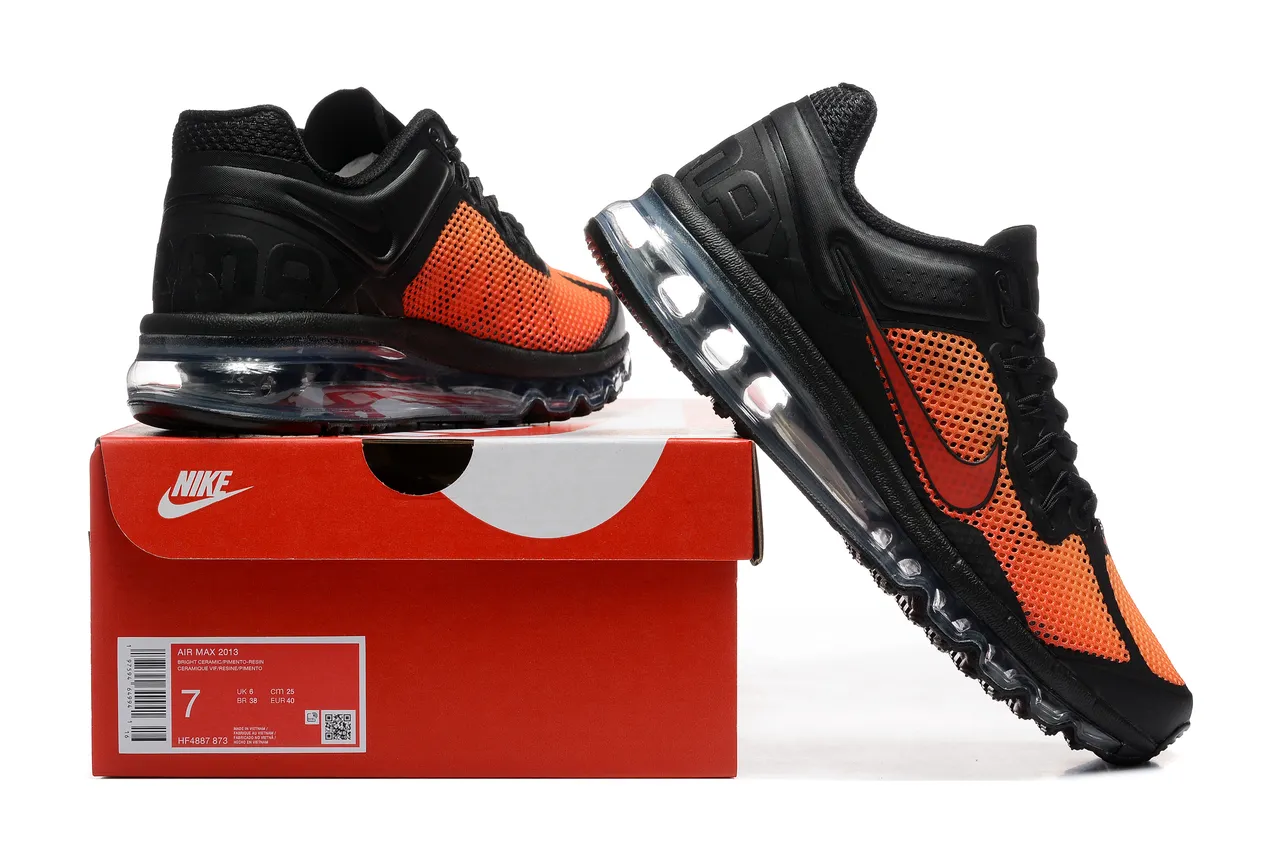 Nike Black Orange Full-Length Visible Air Unit Perforated Mesh Running Shoes 8