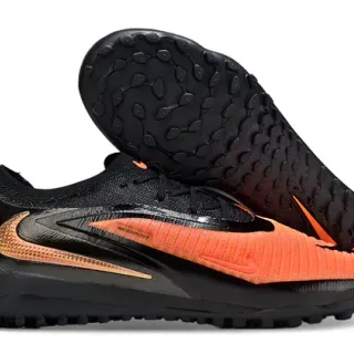 Nike Black Orange Low-Profile Knit Upper Asymmetric Lacing System Turf Soccer Shoes