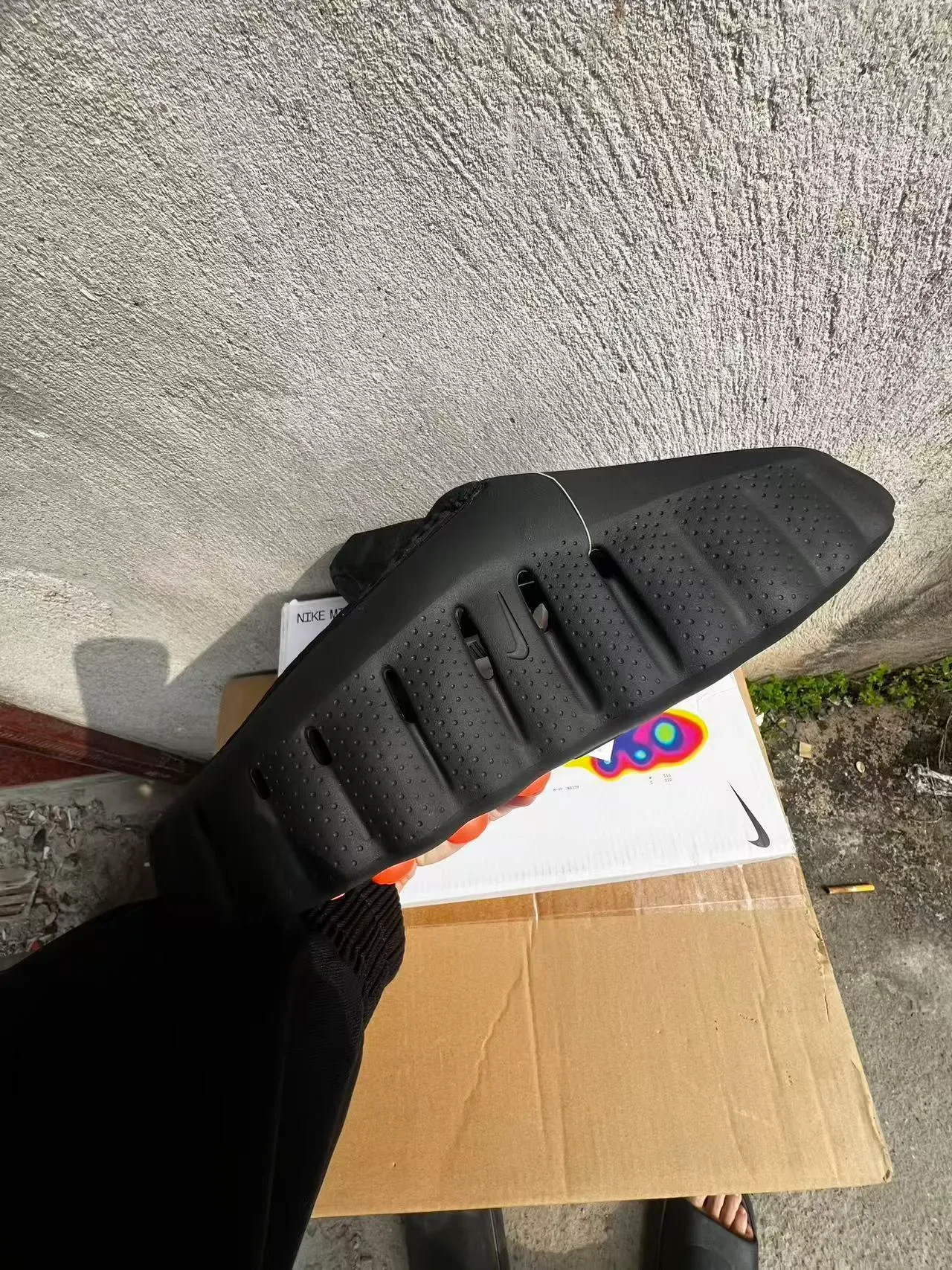 Nike Black Orange Perforated Synthetic Upper Exposed Toe Posts Sneakers 5