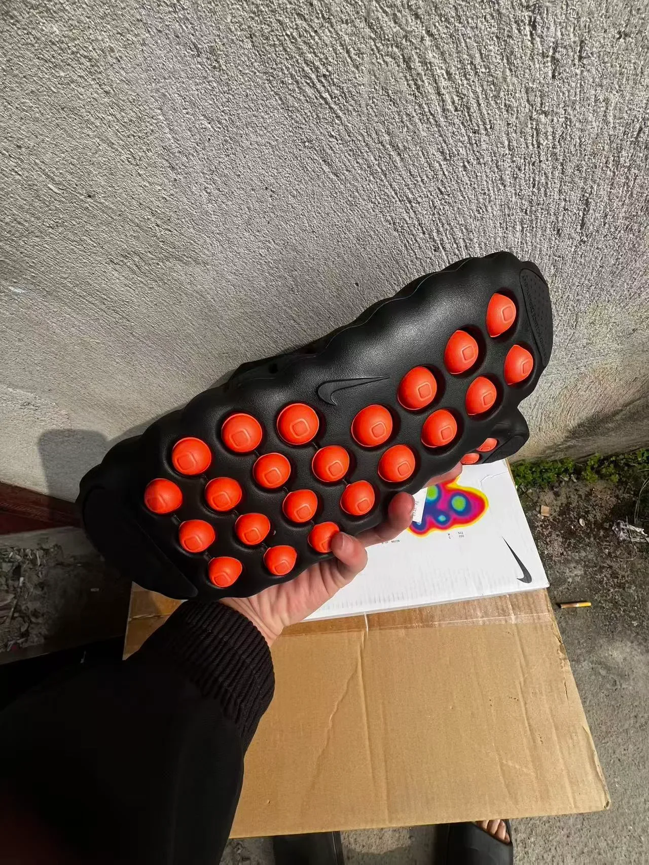 Nike Black Orange Perforated Synthetic Upper Exposed Toe Posts Sneakers 6