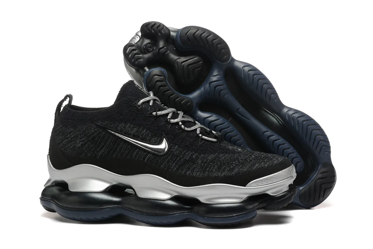 Nike Black Silver Knit Sock-Fit Upper Sculpted Midsole Lifestyle Sneakers 6