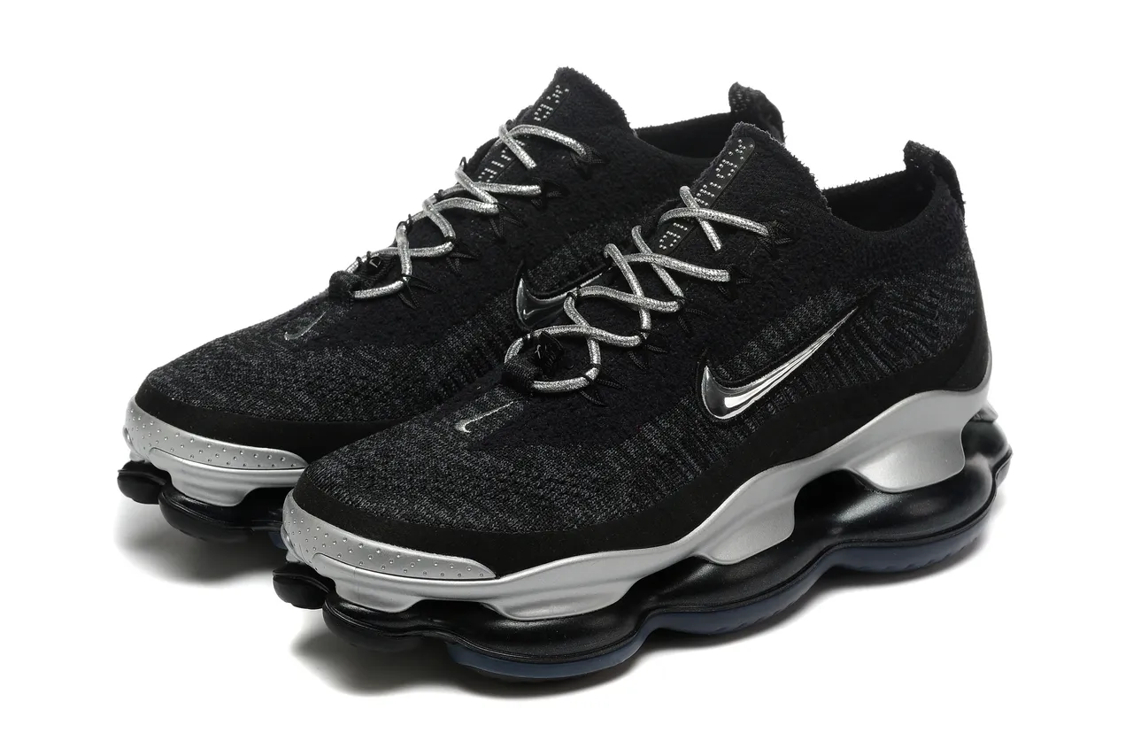 Nike Black Silver Knit Sock-Fit Upper Sculpted Midsole Lifestyle Sneakers 7