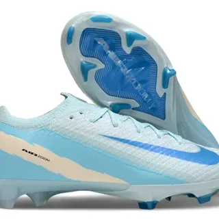 Nike Blue Beige Flyknit Upper Asymmetrical Lacing Firm-Ground Soccer Shoes