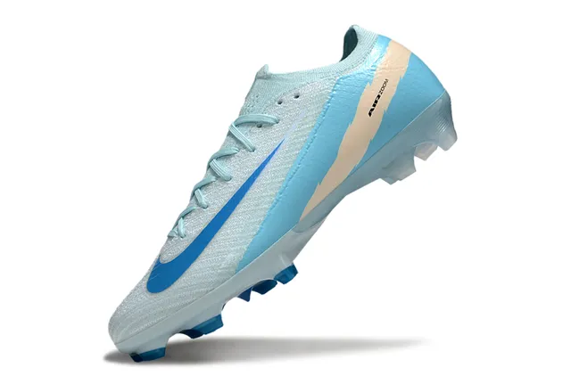 Nike Blue Beige Flyknit Upper Asymmetrical Lacing Firm-Ground Soccer Shoes 3