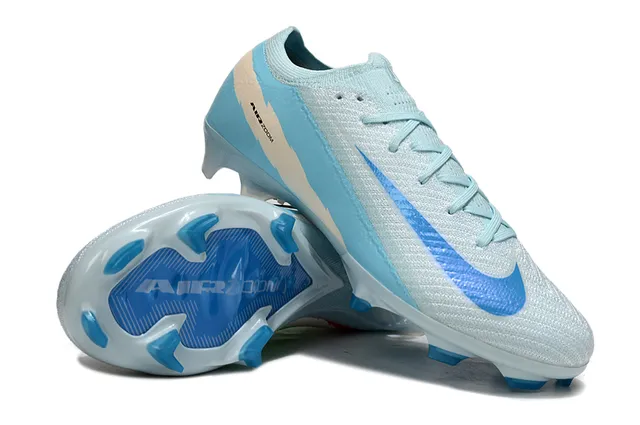 Nike Blue Beige Flyknit Upper Asymmetrical Lacing Firm-Ground Soccer Shoes 4