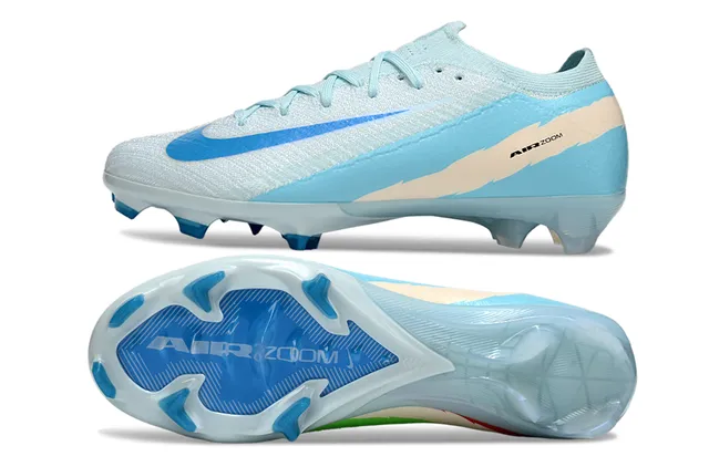 Nike Blue Beige Flyknit Upper Asymmetrical Lacing Firm-Ground Soccer Shoes 6