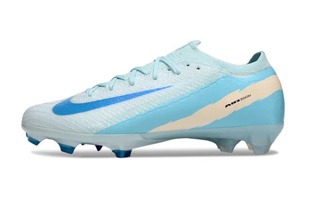 Nike Blue Beige Flyknit Upper Asymmetrical Lacing Firm-Ground Soccer Shoes 7