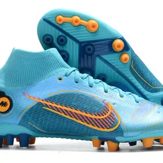 Nike নীল কমলা হাই-কাট সক-ফিট কলার ডায়নামিক ফ্লেম গ্রাফিক ওভারলে ফার্ম-গ্রাউন্ড সকার জুতা