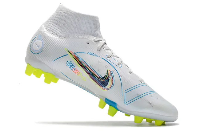 Nike Zapatillas de fútbol azul naranja de corte alto cuello de calcetín overlay de gráfico de llama dinámica para terreno firme 18