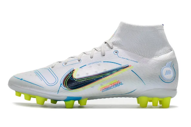 Nike Zapatillas de fútbol azul naranja de corte alto cuello de calcetín overlay de gráfico de llama dinámica para terreno firme 20