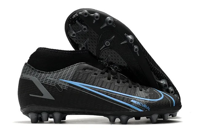 Nike Chuteiras de futebol azul e laranja com corte alto, collar sock-fit, texturizado em grade, upper sintético, para terreno firme 4
