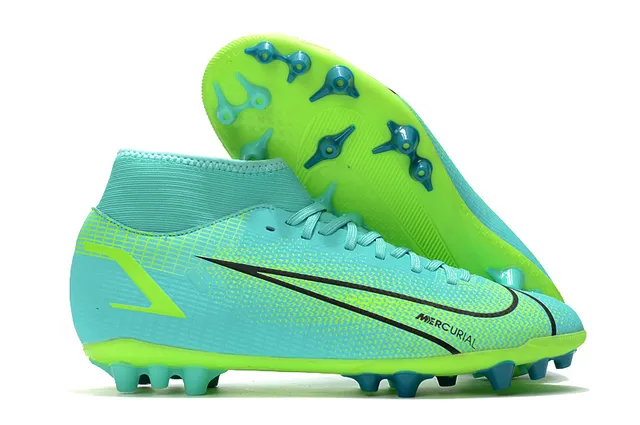 Nike Chuteiras de futebol azul e laranja com corte alto, collar sock-fit, texturizado em grade, upper sintético, para terreno firme 6
